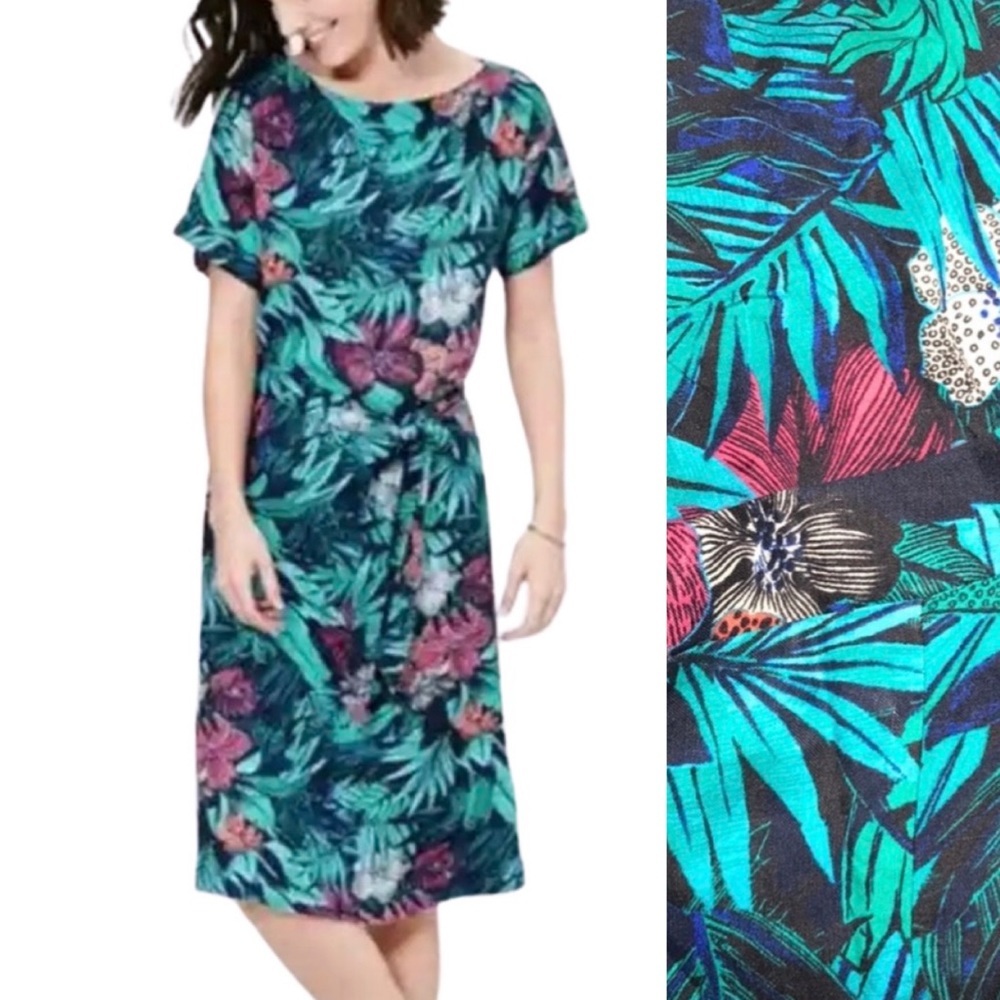 Ann Taylor Loft Tropical Linen Blend MIDI Dress Size S-M